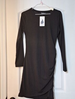 tba Black Long-Sleeve Ruched Sheath Dress